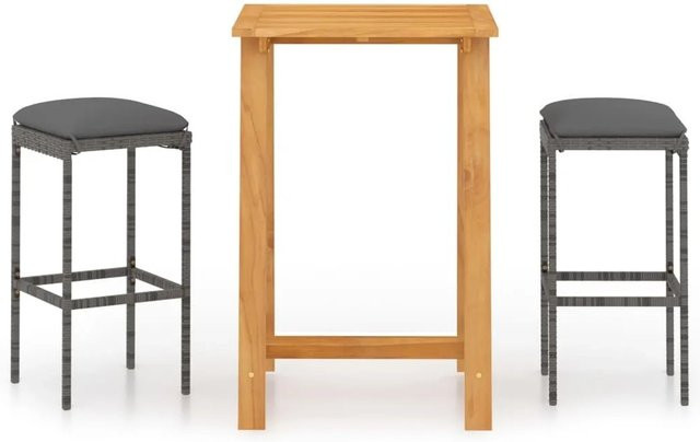 vidaXL 3-tlg Gartenbar-Set aus Akazienholz mit Kissen in Grau, Anthrazit und Braun - Bild 1