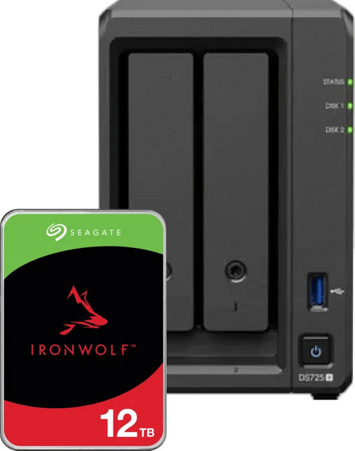 Synology DS725+ NAS-System mit Seagate Ironwolf 12 TB Festplatte in Schwarz - Bild 1
