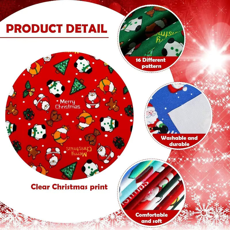 Weihnachtsserie Twill Baumwollstoff für Patchwork und DIY-Handarbeiten, 16 Stück, Mehrfarbig - Bild 5
