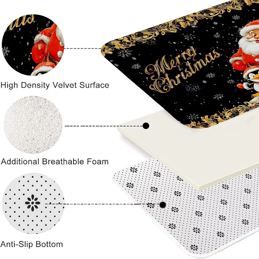 VIKAMA Weihnachtsmann-Flanellteppich mit Pinguin-Design, bunte Weihnachts-Fußmatte für Innen und Außen, B/T: 60 x 40 cm - Bild 3
