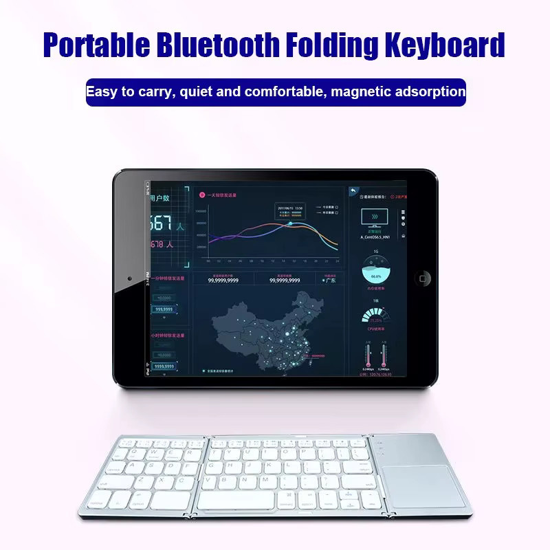 Kebidumei Dreifach gefaltete Bluetooth-Tastatur mit Touchpad, tragbare Mini-Tastatur, wiederaufladbare kabellose Tastatur für Windows, Android und iOS, Schwarz - Bild 5