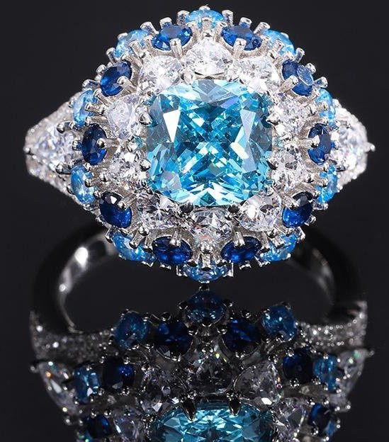 YIRAN Ring Blume, Blau, Zirkon, Damen - Bild 1