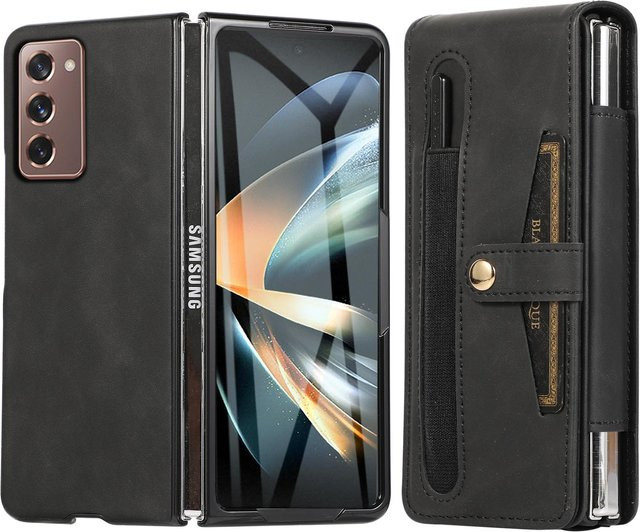 Lederhülle mit Kartenfach und Glasfolie für Samsung Galaxy Z Fold 5, Fold4, Fold3 und Fold2 5G in Schwarz - Bild 1