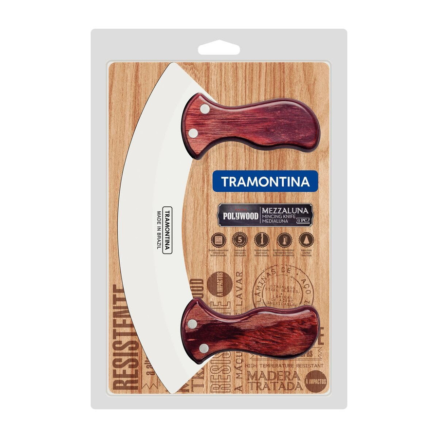 Tramontina Mezzaluna Pizza Hackmesser mit Holzschale in Rot, 25 cm - Bild 2