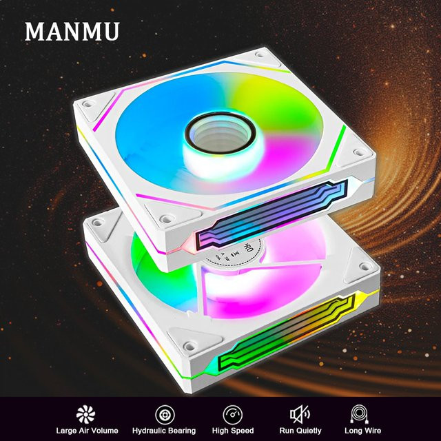 Manmu RGB Computergehäuse-Lüfter 120 mm, weiß, 12 V Luftkühler für PC-Gaming - Bild 1