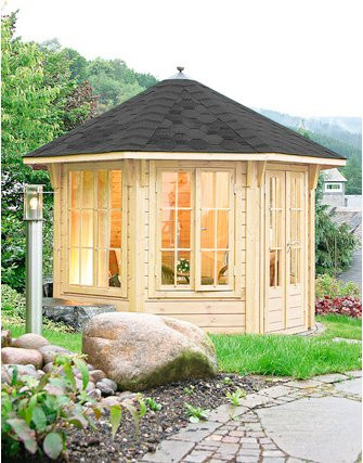 Wolff Finnhaus Holzpavillon Capri in Beige mit Bitumenschindeln, achteckig, B/T: 350 x 350 cm - Bild 1