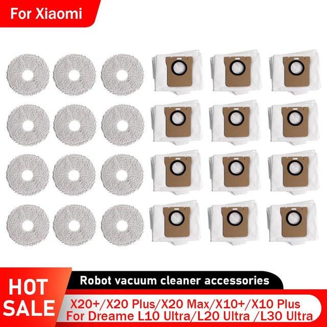 Staubbeutel und Mopp Pads Kit für Dreame L10 Ultra, L20 Ultra, L30 Ultra sowie Xiaomi X20 Plus, X20 Max, X10 Plus und Mijia M30S, M40 in Weiß - Bild 1