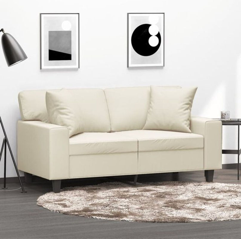 Modernes 2-Sitzer-Sofa von vidaxl in Beige aus Kunstleder mit Metallgestell und Zierkissen, Breite: 120 cm - Bild 1