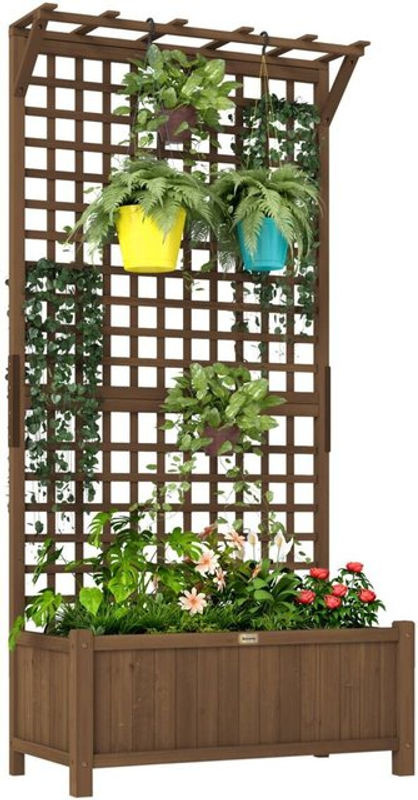 Outsunny Hochbeet Pflanzkasten mit Rankgitter aus Fichtenholz in Kaffee Braun, B/T/H: 90 x 45 x 183 cm - Bild 3