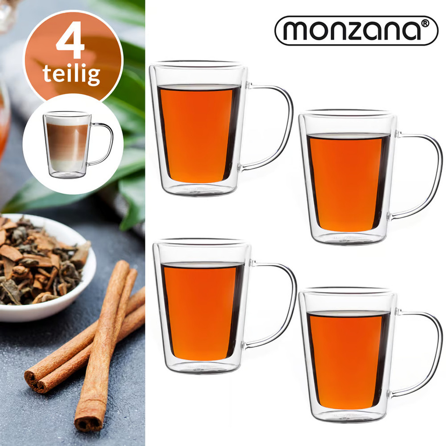 MONZANA 4er-Set doppelwandige Teegläser, transparent, 250 ml pro Glas - Bild 2