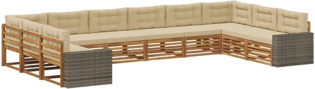 vidaXL Sofagarnitur aus Massivholz Akazie mit 10 Kissen in Beige im modernen Latten-Design - Bild 1