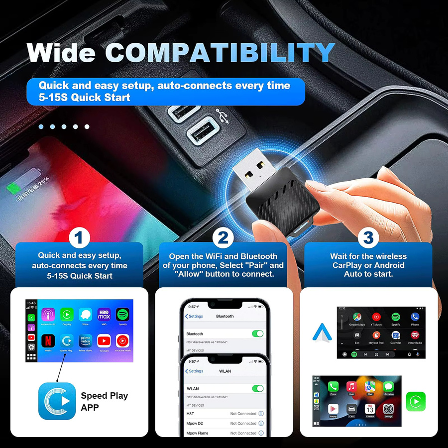 Neelyke 2-in-1 Mini Wireless CarPlay und Android Auto Adapter Schwarz - Bild 6