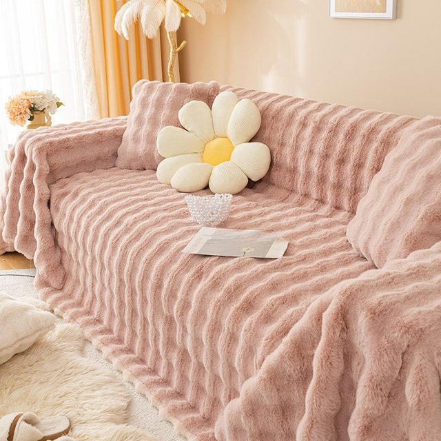 Luxuriöses Sofatuch aus Winterplüsch in Pink, universeller Sofabezug aus Fleece und Samt, B/B: 180 x 130 cm - Bild 1
