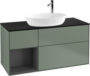 V&B Finion Waschtischunterschrank mit Wandbeleuchtung, Breite: 120 cm, Farbe: Platin matt lackiert, Oliven matt lackiert - Bild 1