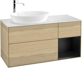 V&B Waschtischunterschrank Finion mit Wandbeleuchtung, Farbe: Weiß, Blau oder Eiche lackiert, B: 120 cm, T: 50,1 cm, H: 60,3 cm - Bild 1