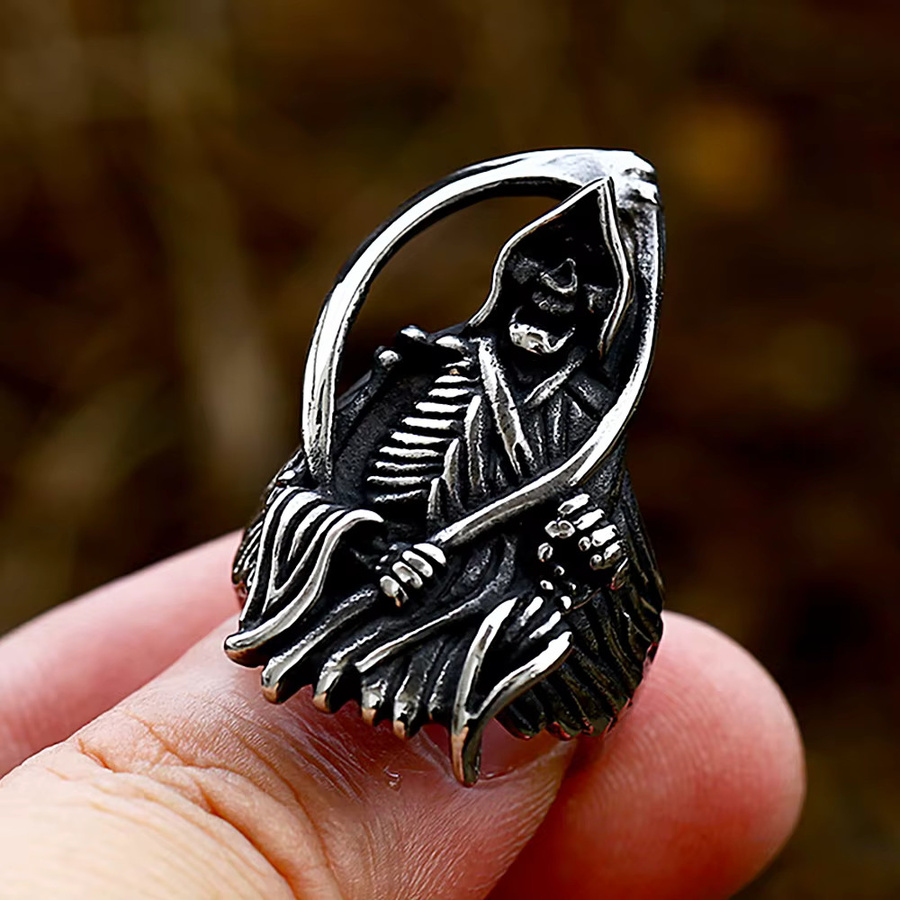 NORTHMAN Ring Totenkopf, Edelstahl, Silber, Herren, Vintage - Bild 3