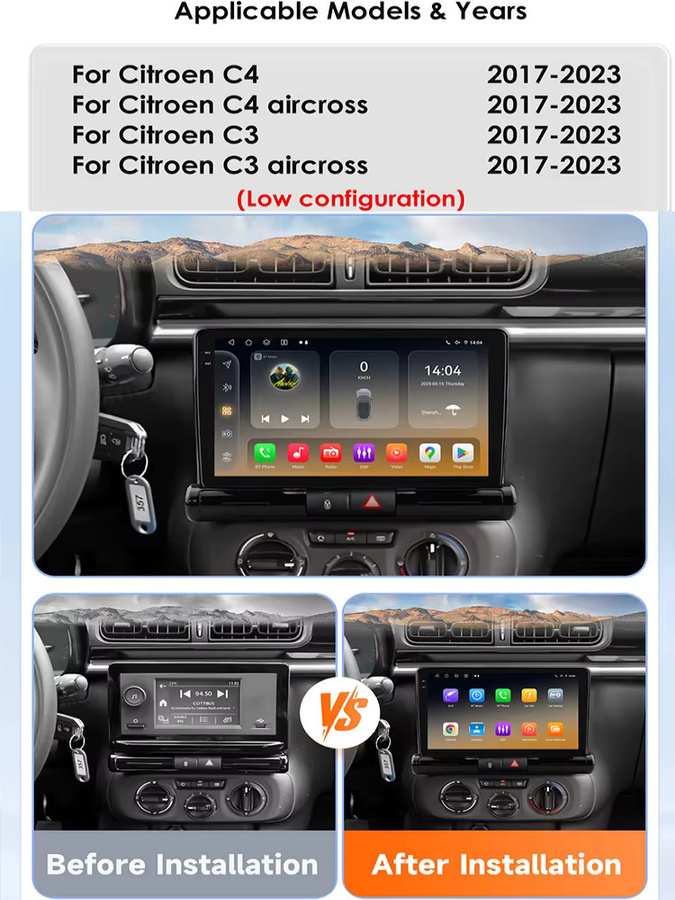 Hizpo Autoradio mit Carplay, Android Auto, GPS und 4G für Citroen C3 C4 Aircross (Brasilien) 2017–2023 in Schwarz - Bild 5