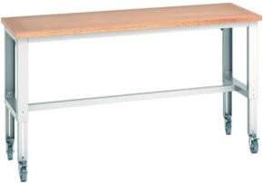 Bott Werkbank Cubio mit Multiplex-Platte, höhenverstellbar und rollbar, Lichtgrau, B/T/H: 200 x 75 x 84-114 cm - Bild 1