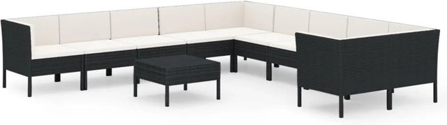 vidaXL 11-tlg. Garten-Lounge-Set aus PE-Rattan und pulverbeschichtetem Stahl in Schwarz mit Polstern und Kissen - Bild 1