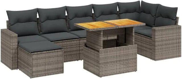vidaXL 8-teilige Garten-Sofagarnitur in L-Form aus Polyrattan mit Kissen und Couchtisch in Grau - Bild 1