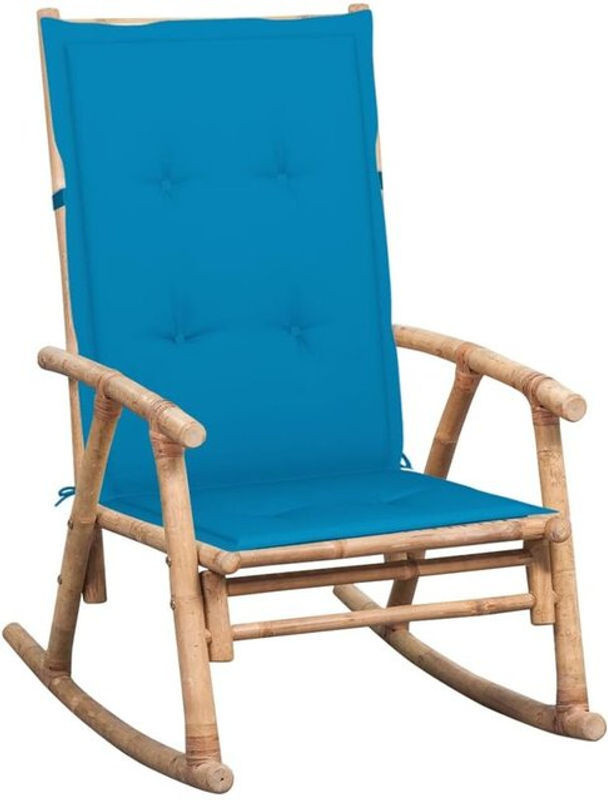 Vidaxl Schaukelstuhl aus Bambus mit blauen Polsterkissen aus Stoff - Bild 1