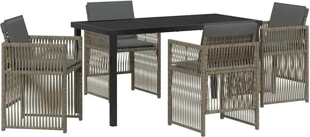 vidaXL Garten Essgruppe 5-teilig aus Poly-Rattan und Glas in Grau, Tisch und Stühle für Garten und Terrasse, B/T/H: 140 x 70 x 73 cm, Tisch B/T/H: 140 x 70 x 73 cm, Stühle H: 73 cm, B: 50 cm, T: 70 cm - Bild 1