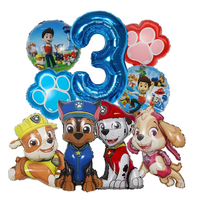9-teiliges Paw Patrol Geburtstagsdeko-Set mit Chase und Zahlen-Aluminiumballons in Mehrfarbig für Kinderpartys - Bild 2