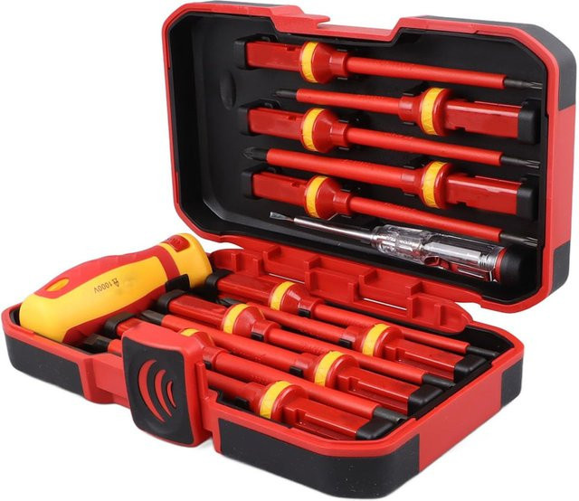 LUCHSHIY 13-teiliges Elektriker-Reparatur-Werkzeug-Set mit 1000-V-Isolierung in Rot, magnetisches Schraubendreher-Set aus Cr-V mit Schlitz, Phillips, Pozidriv und Torx Bits - Bild 1