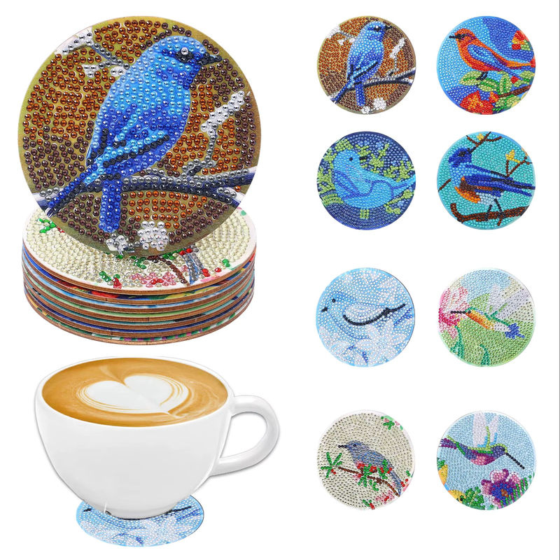 8-teiliges DIY-Diamant-Malerei-Kunstset mit Vogelmuster und Untersetzern in Multicolor für Mosaik-Kristall-Projekte - Bild 7
