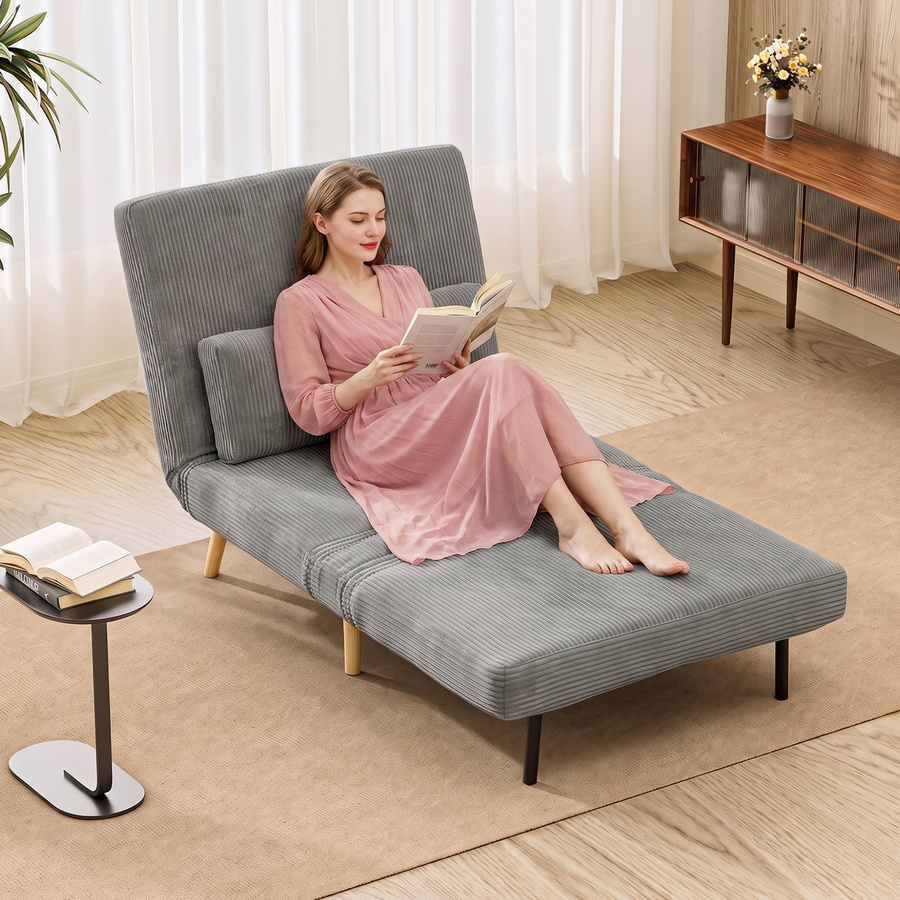HOMCOM 3 in 1 Schlafsessel mit Bettfunktion und verstellbarer Rückenlehne, Relaxsessel mit Lendenkissen und Metallbeinen, Dunkelgrau - Bild 2