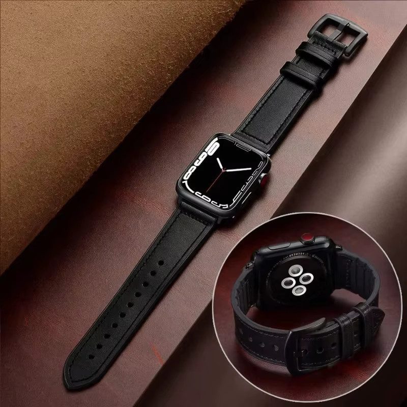 JBAILI Uhrenarmband Silikon+Leder, Schwarz, Herren - Bild 2