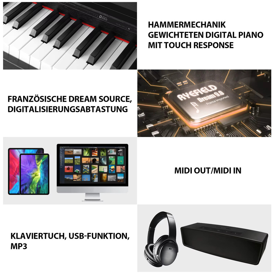 MUSTAR Digitalpiano mit 88 Tasten und Hammermechanik in Schwarz Holzoptik inklusive 3 Pedalen als E-Piano Set für Anfänger - Bild 5