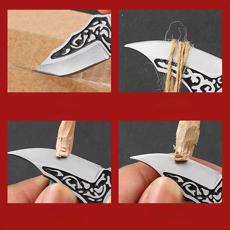 Tragbares Mini-Messer mit farbenfrohem Holzgriff als Schlüsselanhänger zum Auspacken, Mehrfarbig - Bild 3