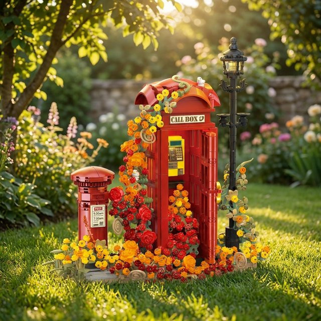 FUNXINEE Vintage Telefonzelle Briefkasten Straßenansicht, Bausteine, 1142 Teile, mit Beleuchtung - Bild 1