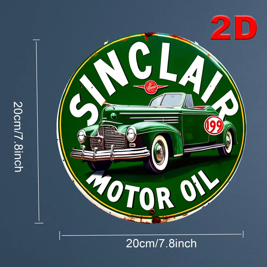 Sinclair Motor Oil Vintage Metall-Blechschild, rundes Aluminium-Wanddekor in Multicolour, Durchmesser: 20 cm - Bild 2