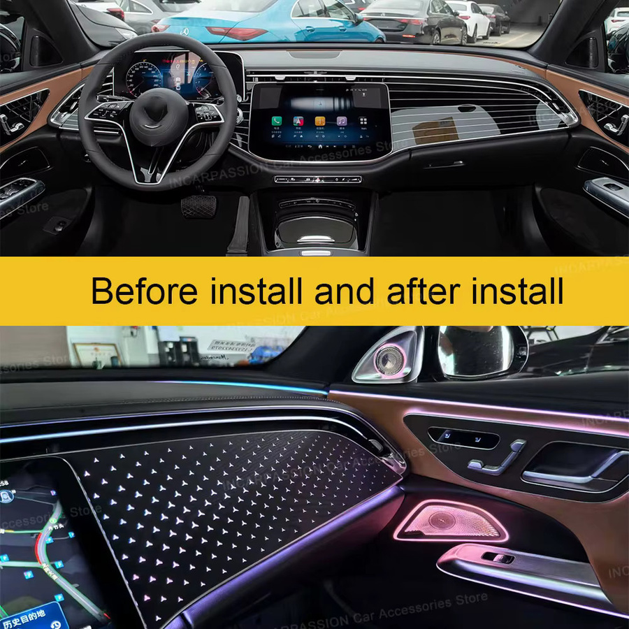 Ambientebeleuchtung für Mercedes E-Klasse W214 mit beleuchtetem Armaturenbrett, 4D-Rotations-Hochtönern und 4-türigen LED-Lautsprecherabdeckungen - Bild 2