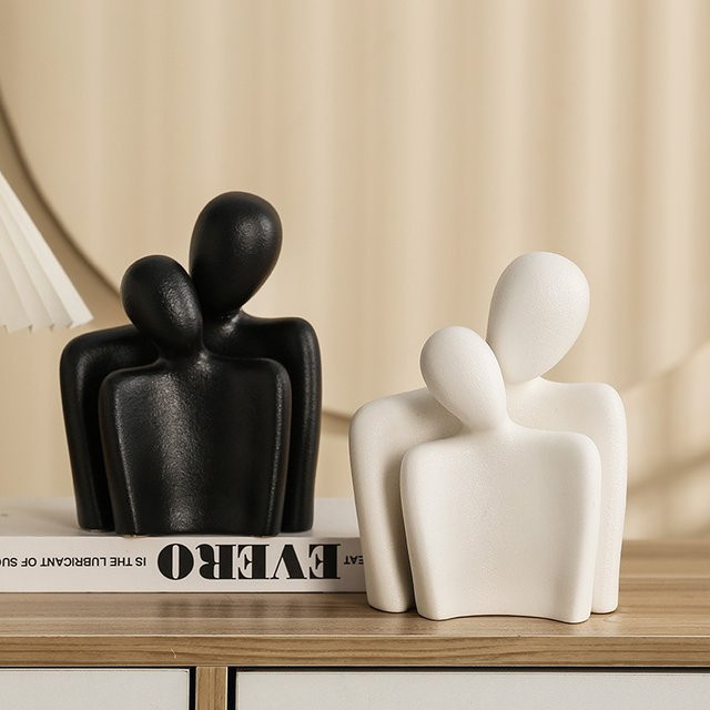 DEANSEN Keramik Statue Abstrakte Umarmung Paar Figur als Modernes Wohnzimmer Ornament - Bild 1