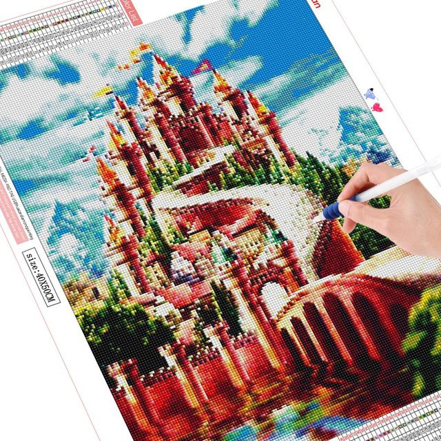 Diamant-Malerei Schloss Landschaft von FIYO als Mosaik-Stickerei in Multicolour, Breite: 30 cm, Höhe: 20 cm - Bild 1