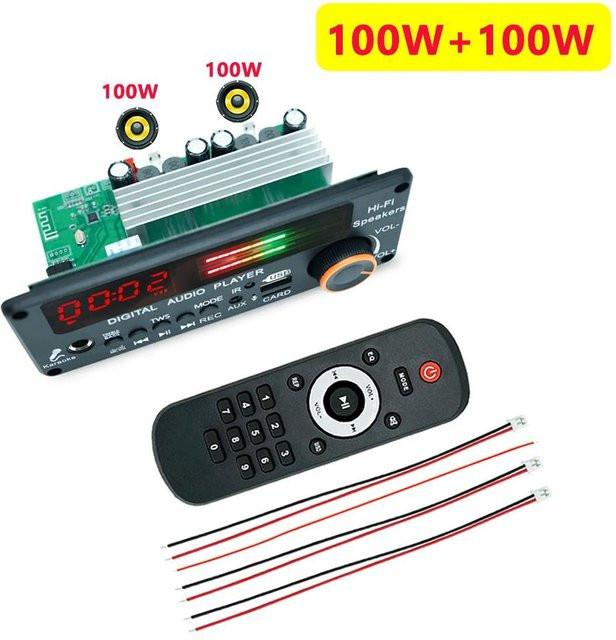 Meiteai-Car&Motor Bluetooth 5.3 Verstärker Modul mit 200W, MP3-Dekoder Platine für DIY Heimaudio und Auto, TWS kabelloser MP3-Player mit USB-C, TF, UKW Radio und Mikrofon, Schwarz - Bild 1