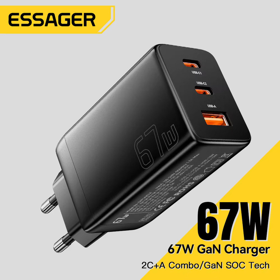 Essager 67 W GaN USB-Ladegerät mit USB-C Schnellladung QC 4.0 und PD 3.0 in Schwarz - Bild 4