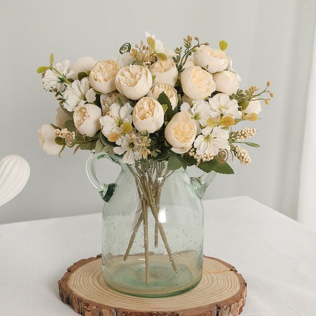 TTCY Künstliche Seidenblumen in Weiß für Brautstrauß, Hochzeitskranz und Vasendekoration - Bild 1