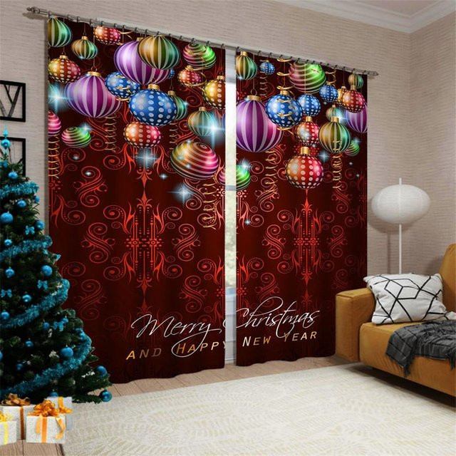 Yiran Furniture Weihnachtsmann Fenstergardinen Set aus Polyester in Rot mit Schnee-Design, 2 Stück, semi-transparent, B: 150 cm, H: 166 cm - Bild 1