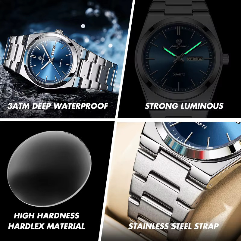 Paazomu Armbanduhr Quarz, Edelstahl, Blau, Herren - Bild 5