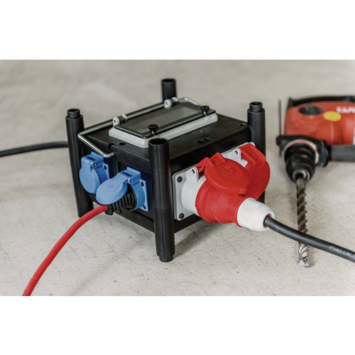 Brennenstuhl Gummi-Stromverteiler BSV 3 FI/16 2 IP44 mit 2x CEE 400V/16A und 5x 230V/16A Schutzkontakt-Steckdosen, Kabellänge: 2 m, Farben: Rot, Blau, Schwarz - Bild 2
