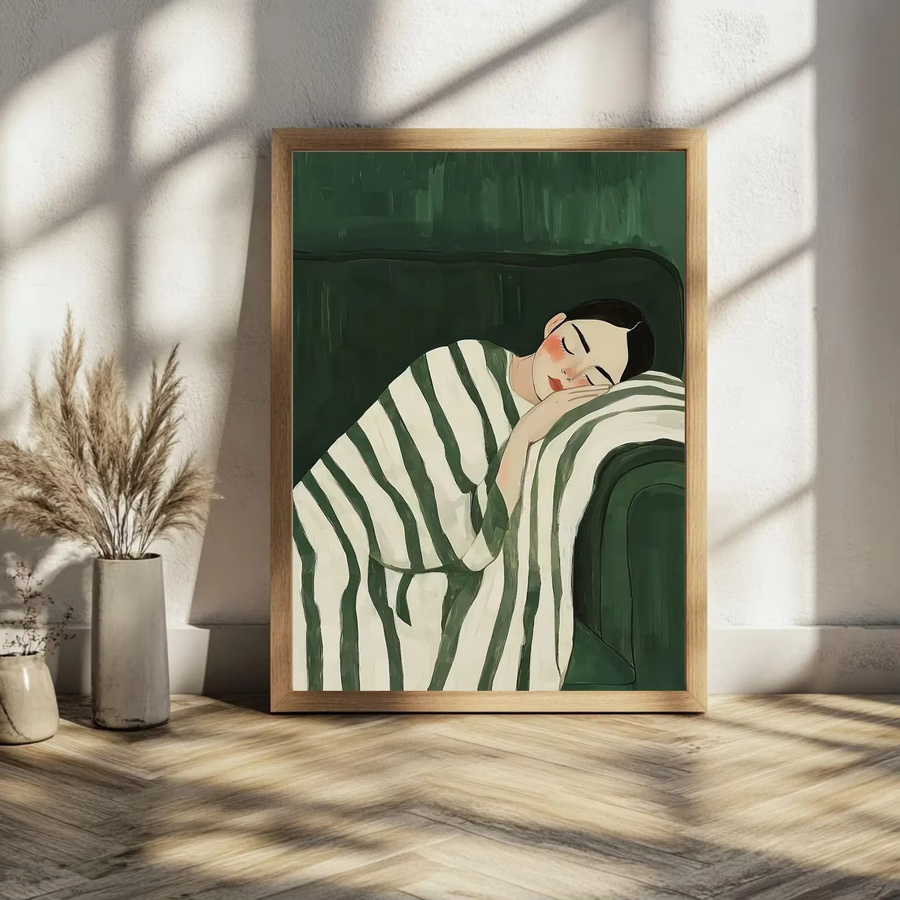Smaragdgrüne abstrakte Wandkunst SHENCHEN minimalistischer Grafikdruck mit Frauenmotiven - Bild 4
