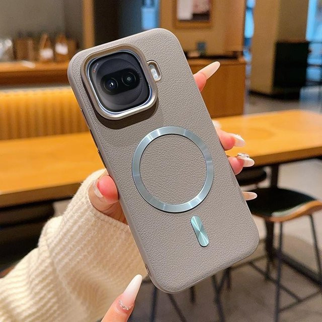 Magnetische Vivo iQOO Z11 Turbo Hülle aus PU-Leder mit CD-Muster und Metall-Kameraobjektiv-Rahmenabdeckung in Schwarz, Weiß oder Grau - Bild 1