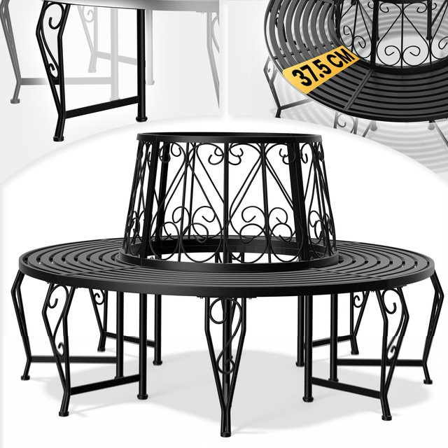 Casaria Baumbank Bree in Schwarz aus pulverbeschichtetem Metall mit nostalgischem Design, Durchmesser: 160 cm - Bild 1