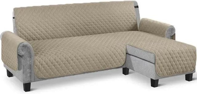 Wasserdichter Ecksofabezug in Beige für L-Form Sofas, gesteppter Universal Couchbezug als Sofaschutz - Bild 1