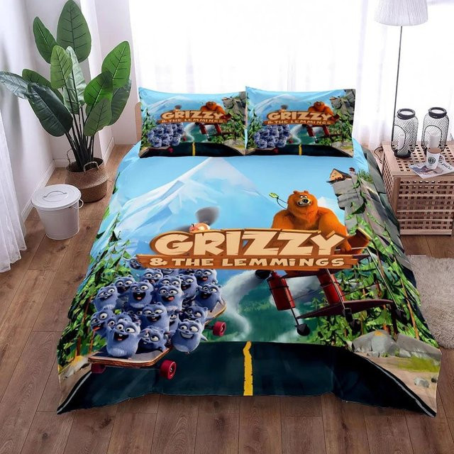 Grizzy und die Lemminge Bettwäsche-Set mit Steppdecke und Kissenbezügen, 3-teilig, B/H: 200 x 200 cm - Bild 1