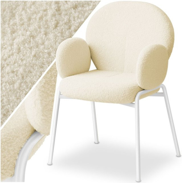 tectake Scandi Stuhl mit Bouclé-Bezug in Beige, gepolstert mit runden Stahlbeinen, B/T/H: 61,5 x 62 x 90 cm - Bild 1